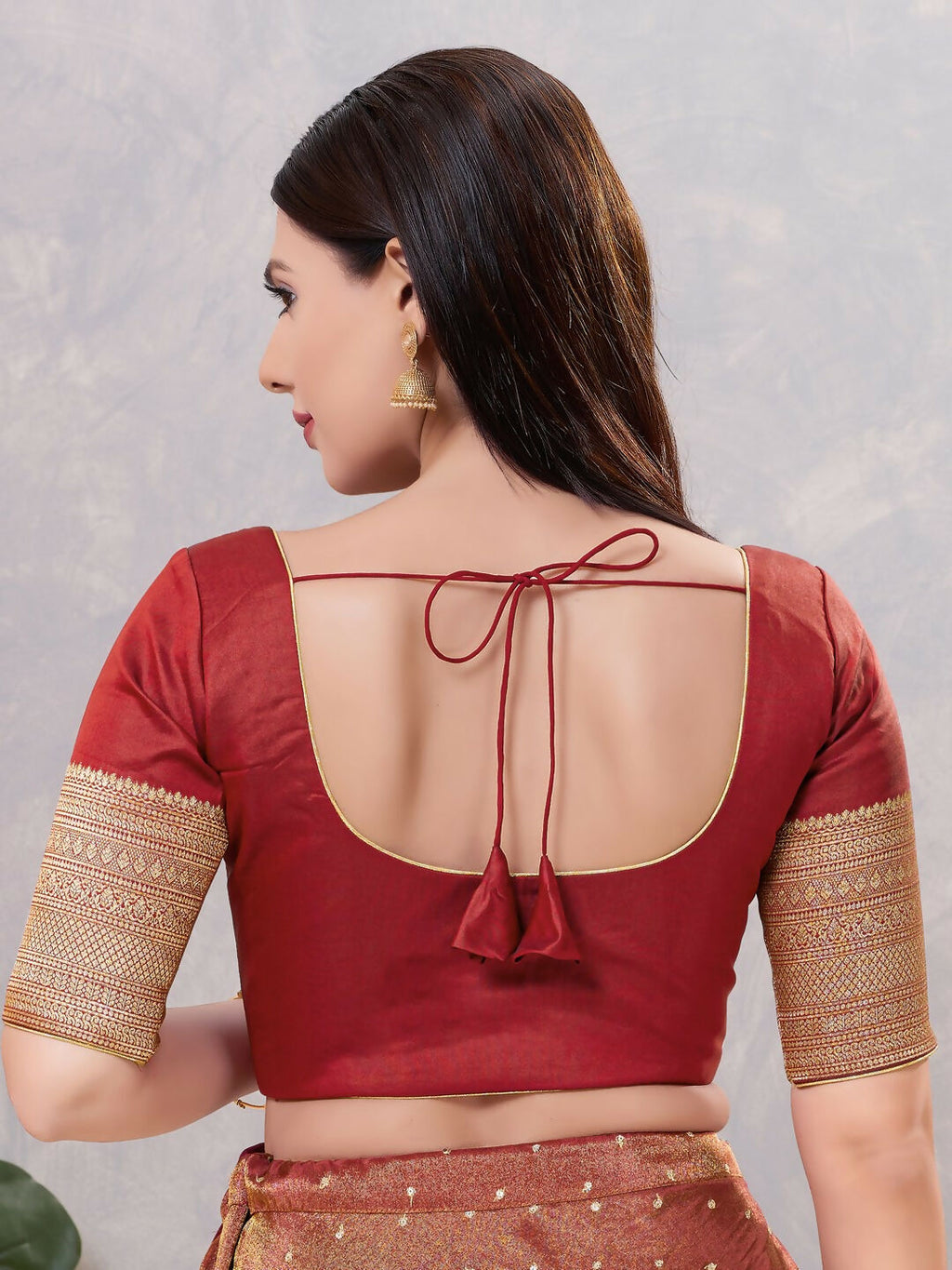 Joban Fashion Women Silk Dark-Maroon Stitched Blouse