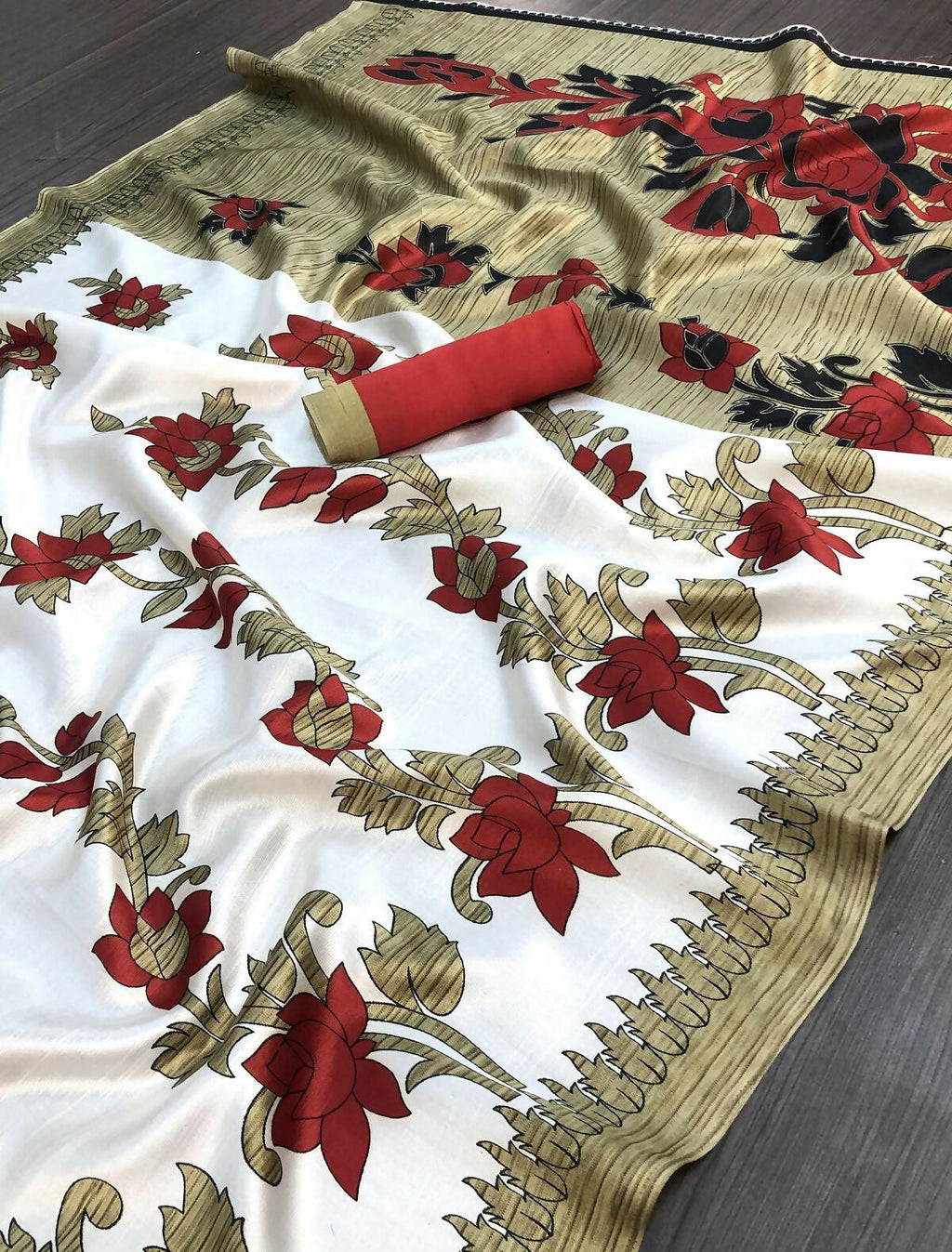 Vamika White Printed Art Silk Saree