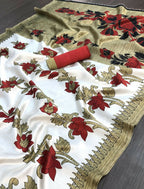 Vamika White Printed Art Silk Saree