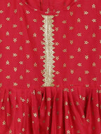 Ahalyaa Red Crepe Gold Printed Kids Kurta Sharara Set For Girls