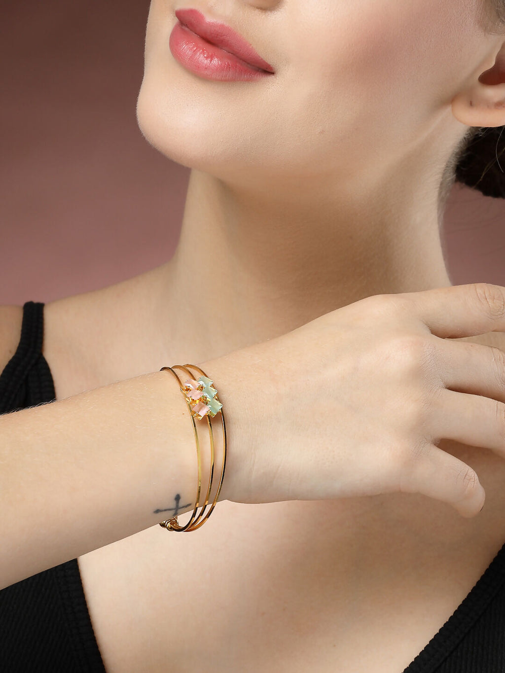 NVR Women's Gold-Polished CZ Stone-Studded Cuff Bracelet - Distacart