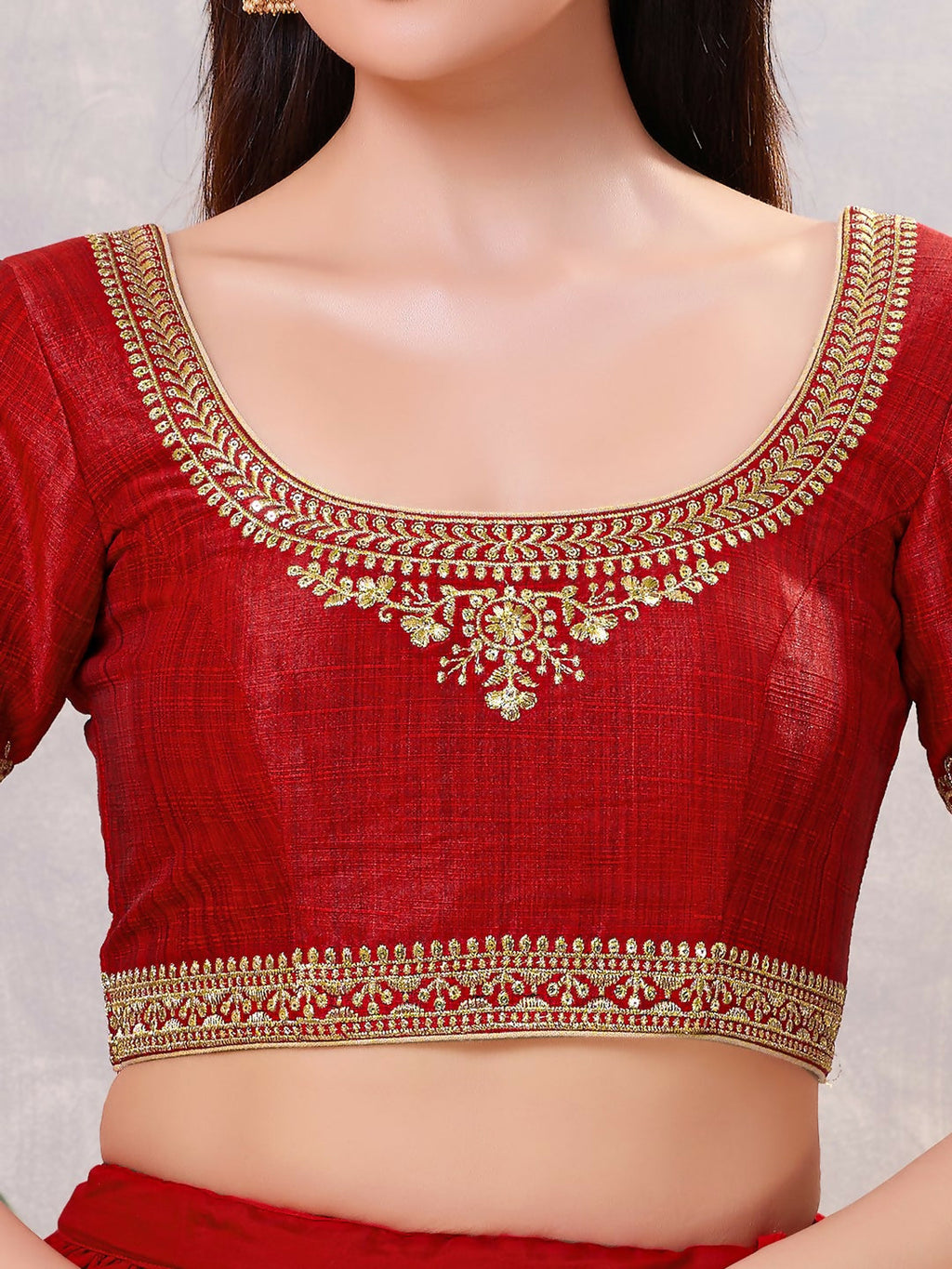 Joban Fashion Women Silk Dark-Red Stitched Blouse