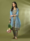 Myshka Women's Multi Printed Cotton Straight Party Kurta Set With Dupatta
