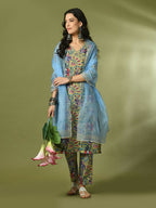 Myshka Women's Multi Printed Cotton Straight Party Kurta Set With Dupatta