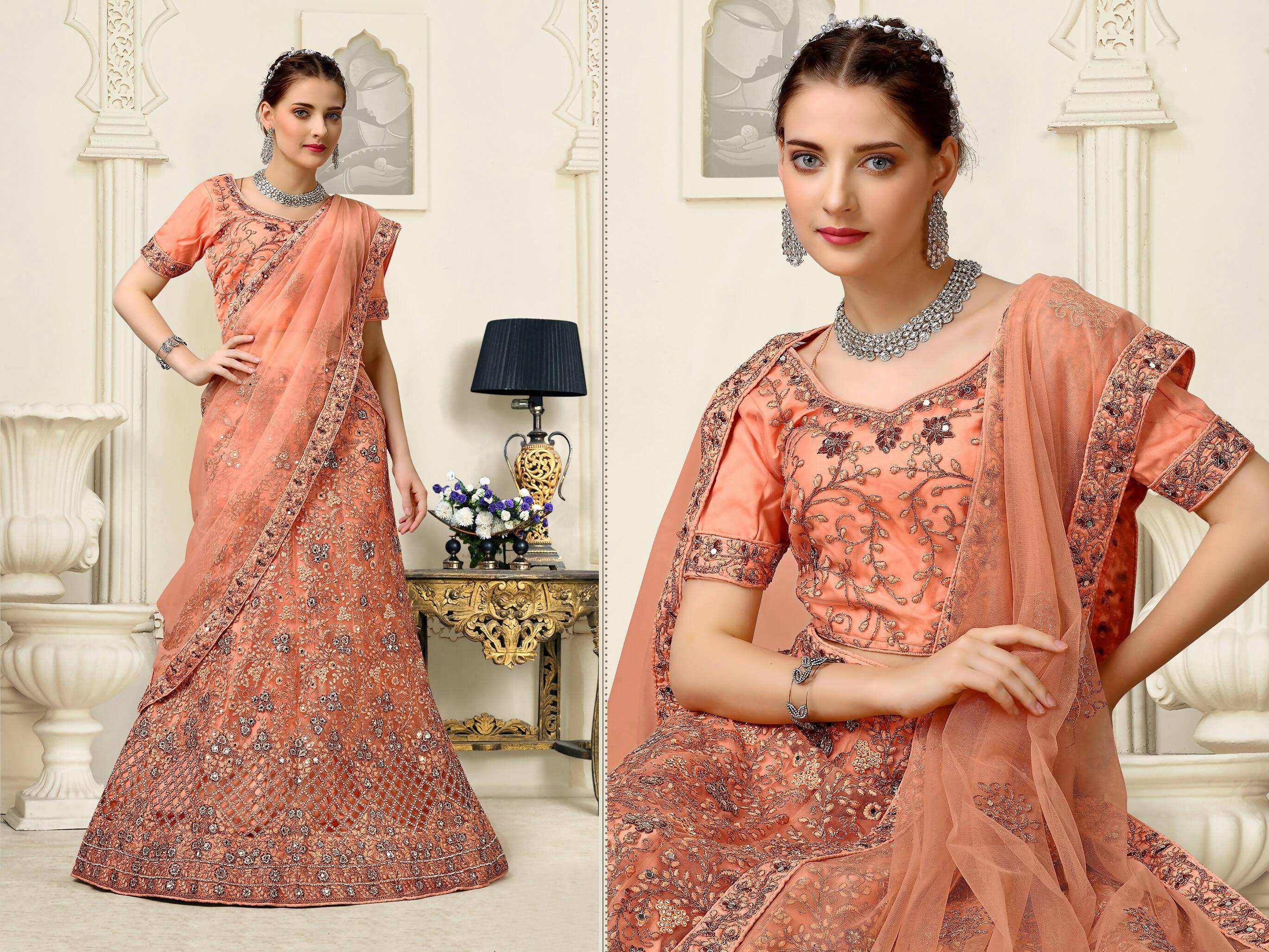 Orange Net Fancy Zari Embroidered work Lehenga Choli with Dupatta - Heer