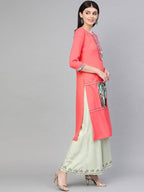 Yufta Women Pink Quirky Embroidered Straight Kurta