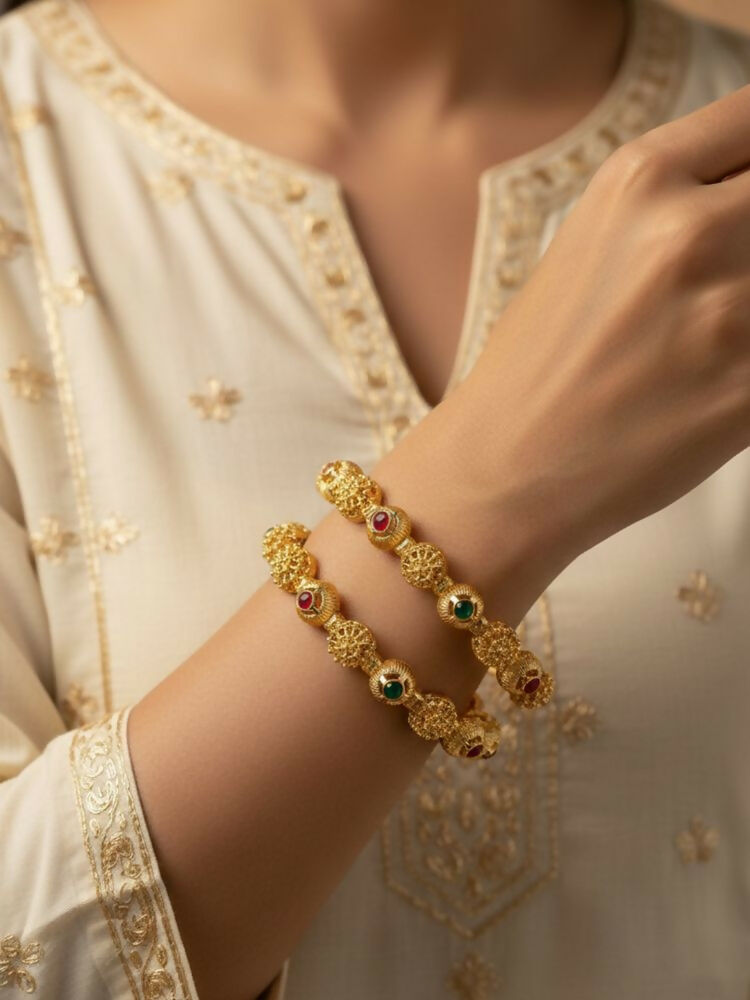 NVR Women Set of 2 Gold Plated Artificial Stone Bangle - Distacart