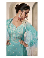 Anaita Sky Blue Moonga Silk Stitched Suit with Embroidery Sequence Work - Distacart