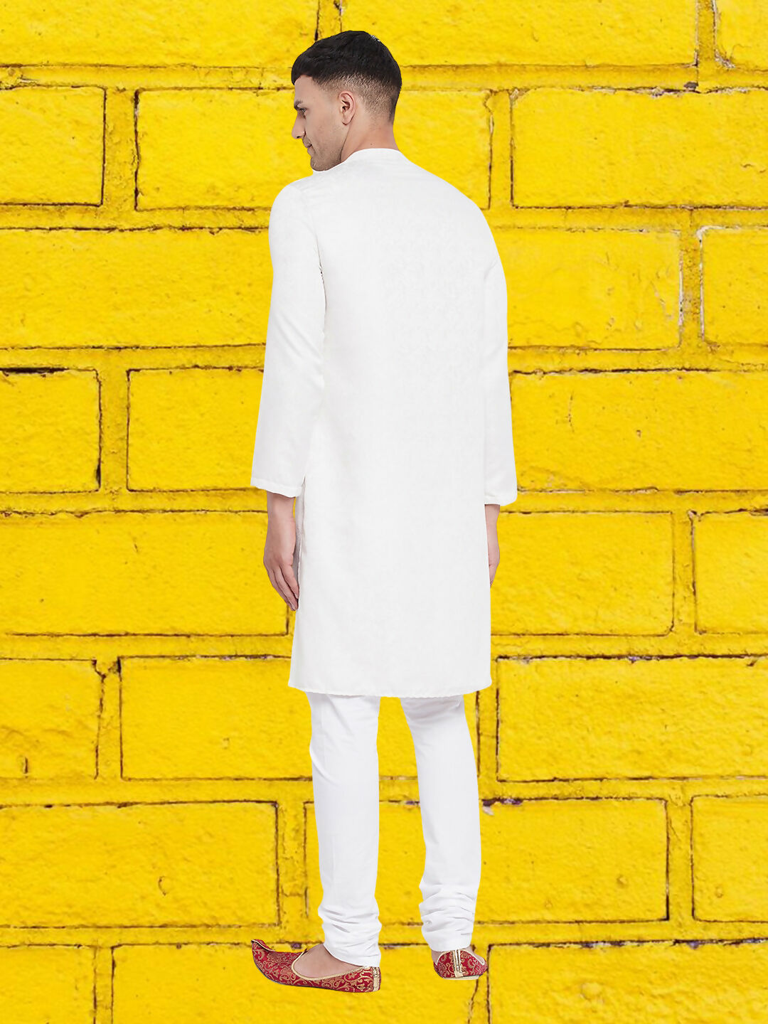Even Apparels Men's Asymetrical White Sherwani Kurta