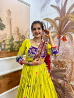 Teeya Creation Parrot Colour Rayon Silk Embroidery Work Fully Stitched Navratri Lehenga