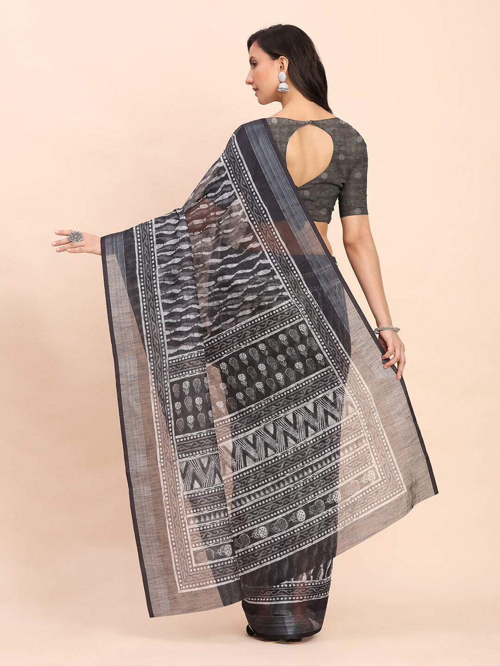 Shree Shyam Fashion Linen Cotton Black Saree - Distacart