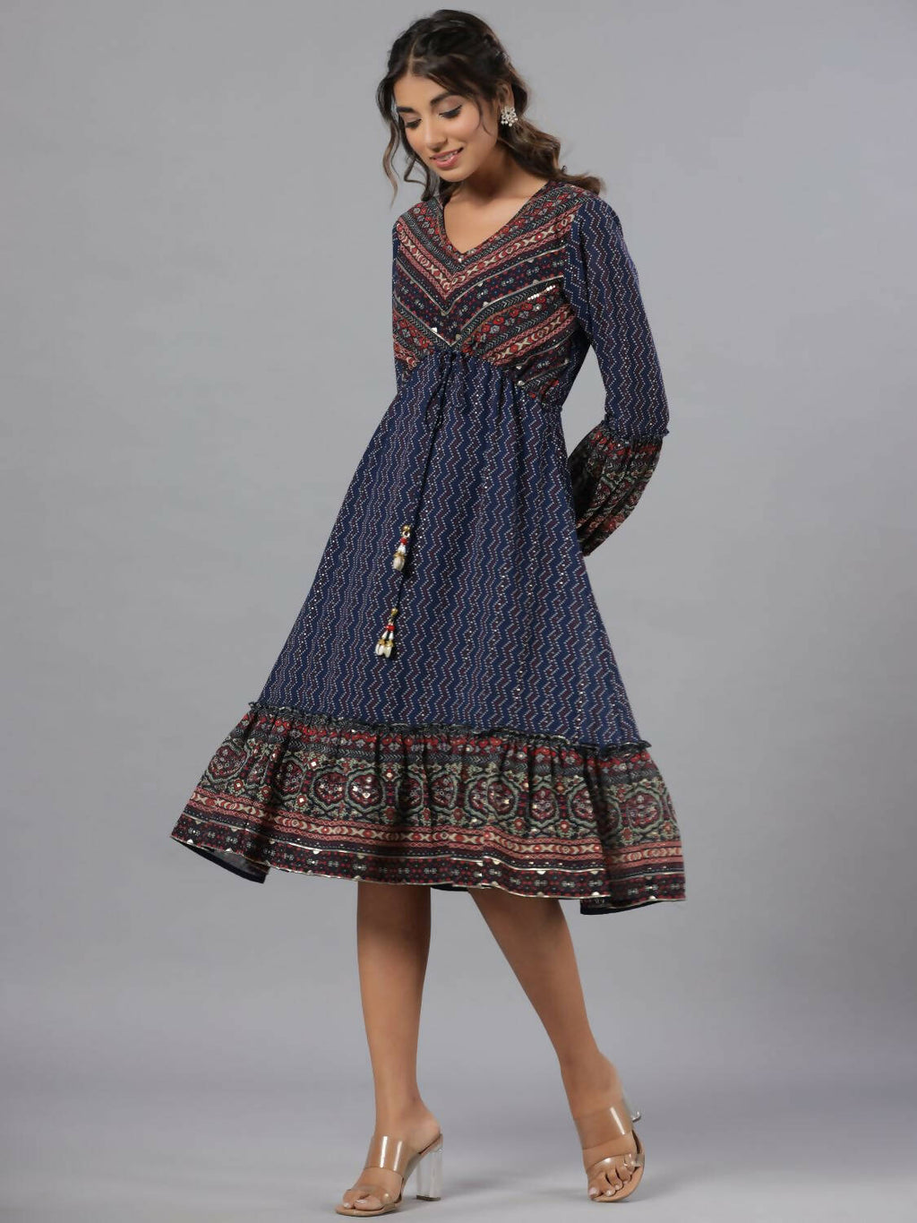 Juniper Women Navy Blue Georgette Printed Midi Dress - Distacart