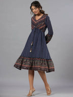 Juniper Women Navy Blue Georgette Printed Midi Dress - Distacart