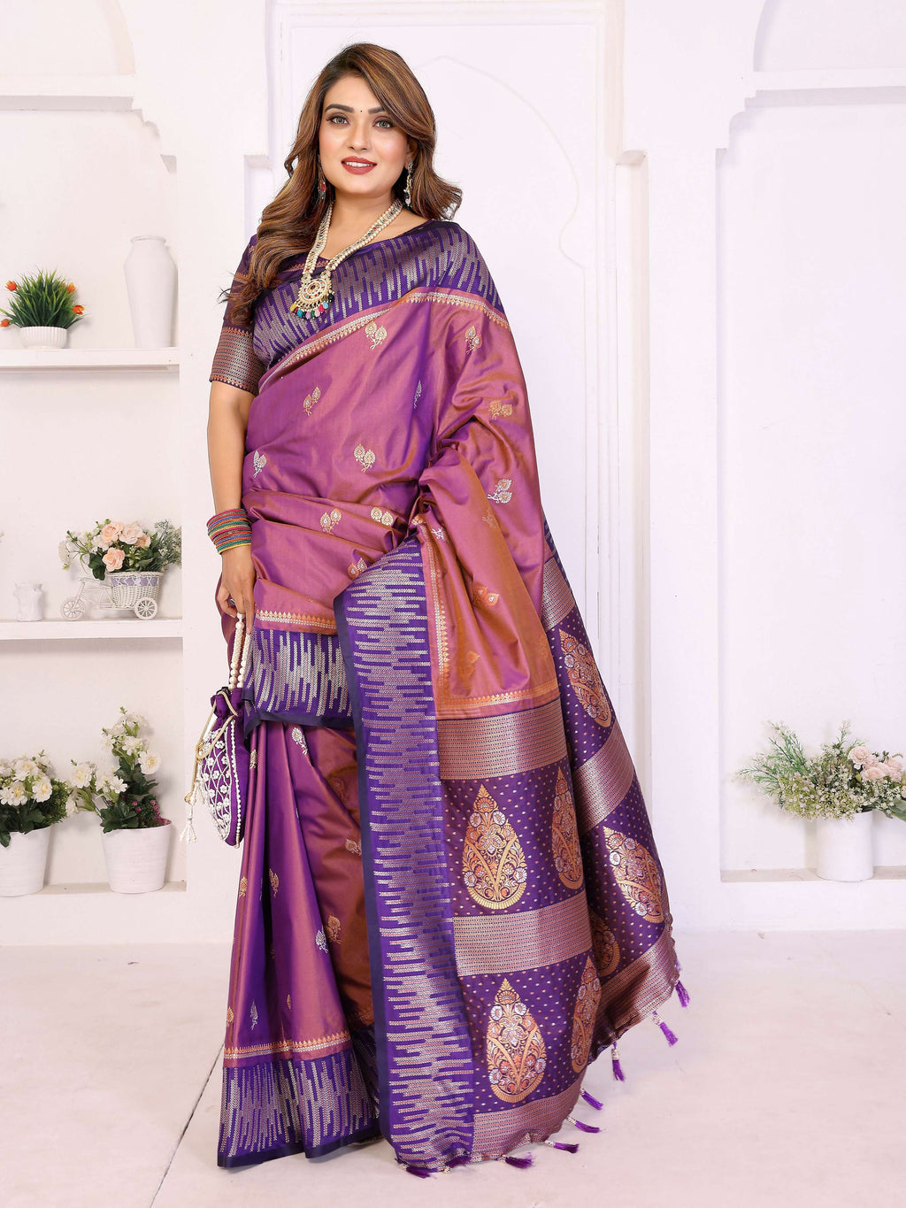 Aastha Fashion Purple South Soft Silk Zari Weaving Saree - Distacart