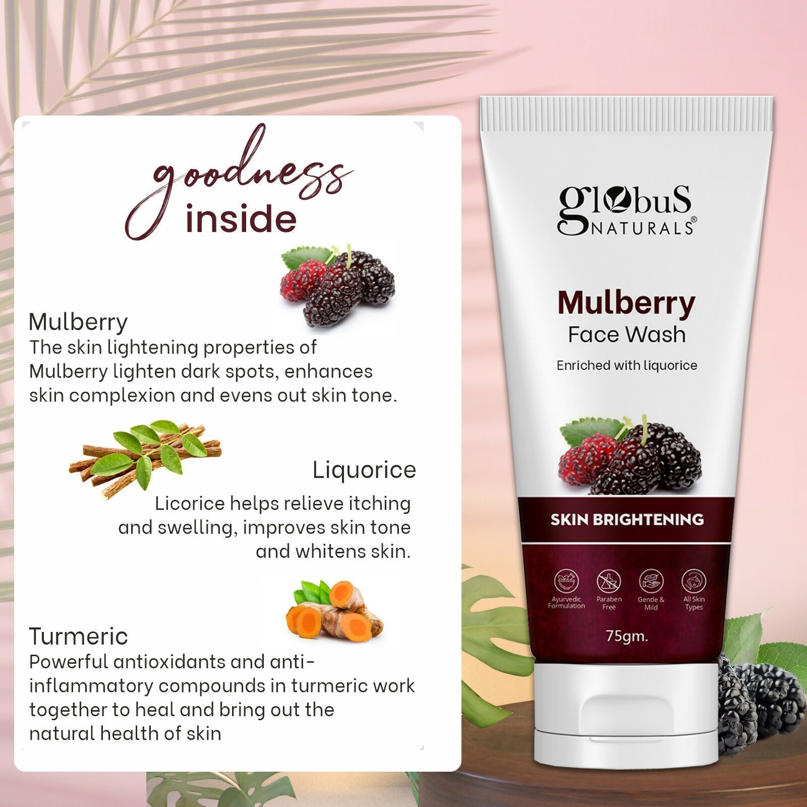 Globus Naturals Mulberry Fairness Face Wash, Suitable For All Skin Types - Distacart