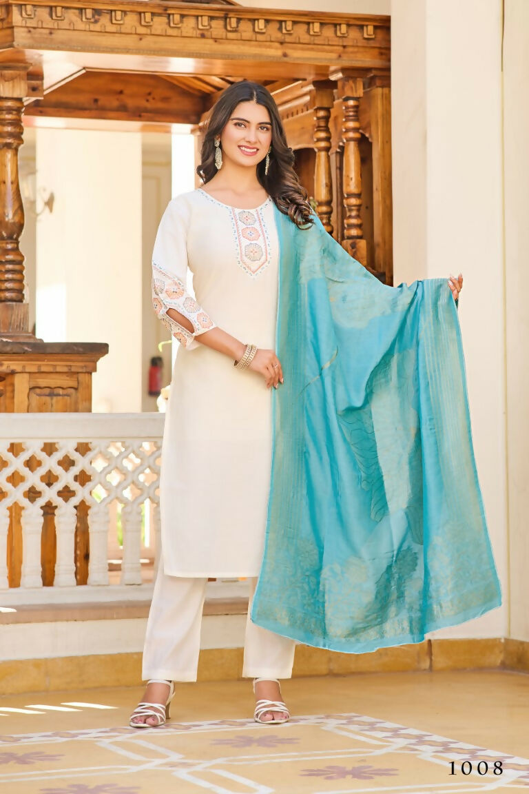 Festive Wear Ethnic White vetigun Stitched Suit With Dupatta - Nisha