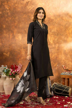 Black Kurti Pant With Dupatta Set for Women by Infinity Export