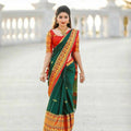 DEIANA'S Beautiful Designer Golden zari Soft Lichi Silk Saree - Green