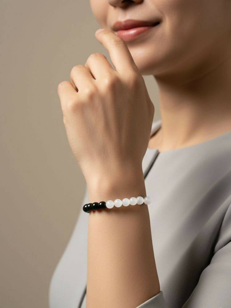 NVR Unisex Black & White Crystal Beaded Bracelet - Distacart