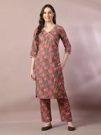 Myshka Women's Multi Printed Cotton Straight Party Kurta Set