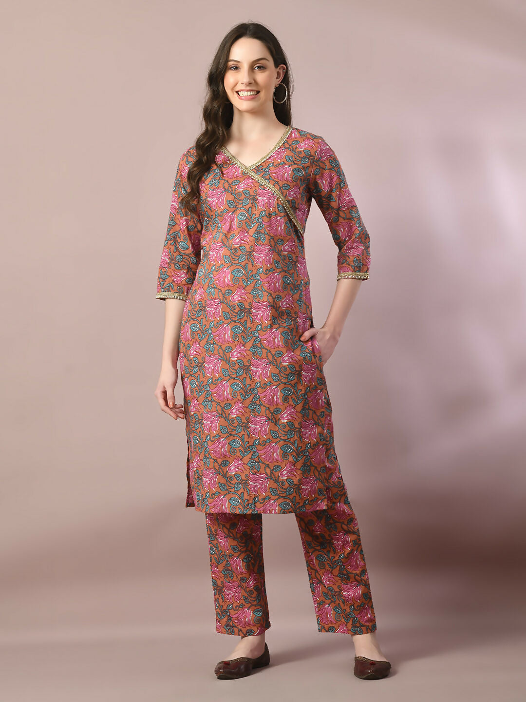 Myshka Women's Multi Printed Cotton Straight Party Kurta Set