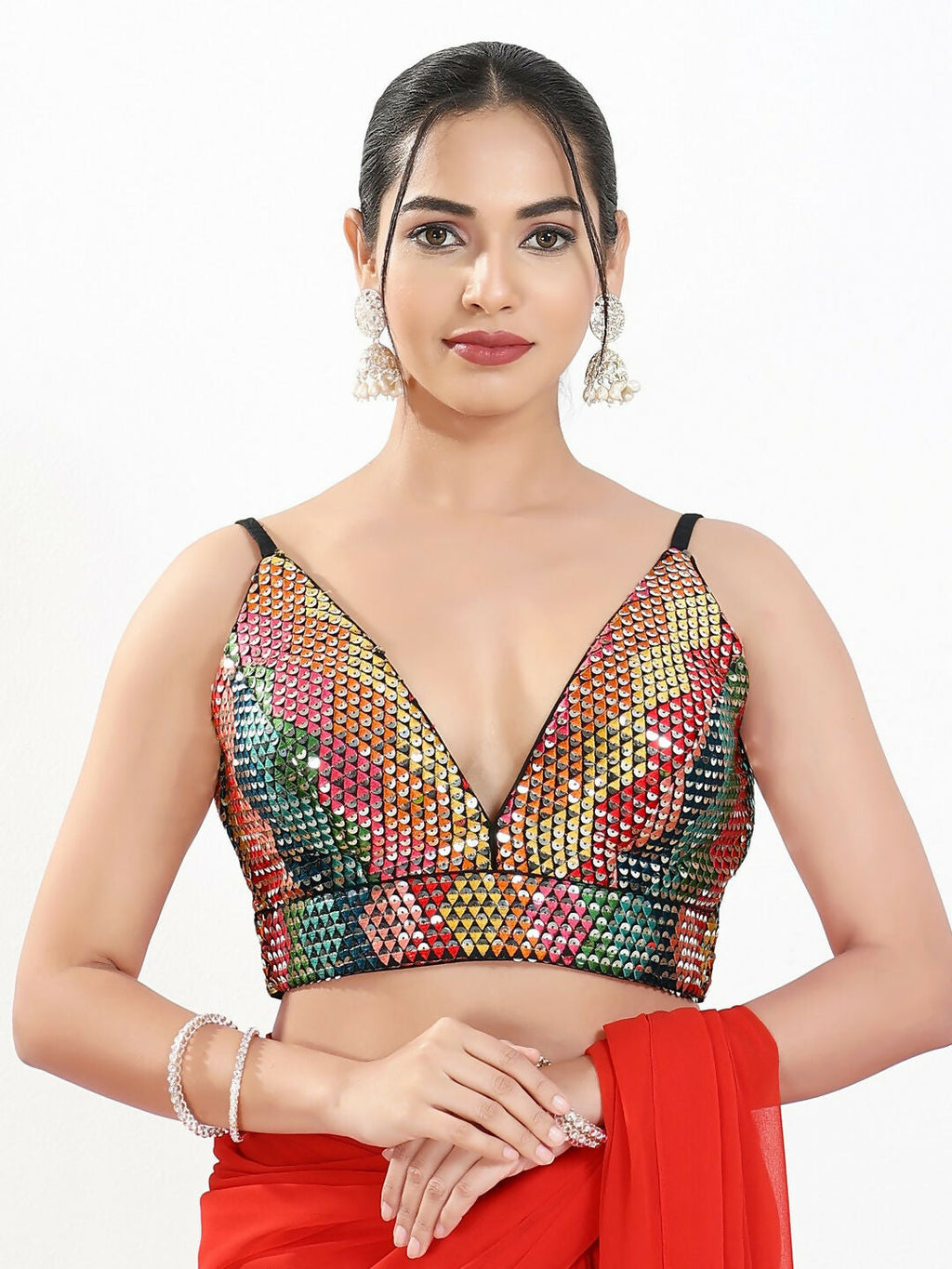 Joban Fashion Black Multi Sequin Padded Blouse With V Neck Sleeveless - Distacart