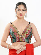 Joban Fashion Black Multi Sequin Padded Blouse With V Neck Sleeveless - Distacart