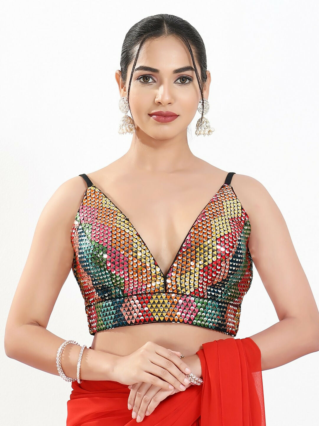 Joban Fashion Black Multi Sequin Padded Blouse With V Neck Sleeveless - Distacart