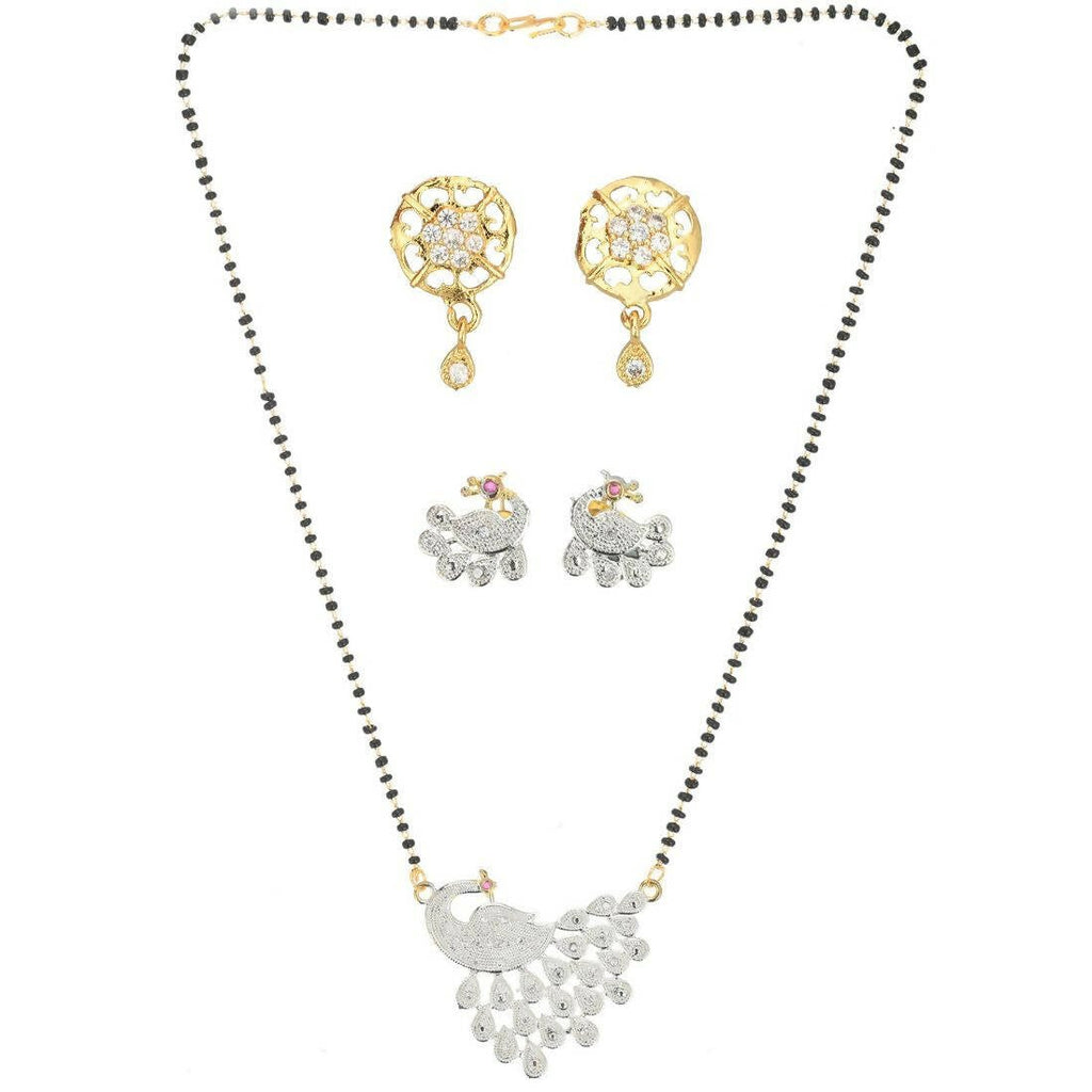 AanyaCentric Gold-Polished Mangalsutra with Pendant, 2 Pair Earrings