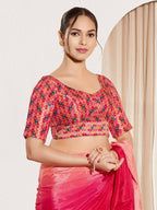 Joban Fashion Pink Jacquard Padded Blouse With Round Neck Elbow Sleeves - Distacart