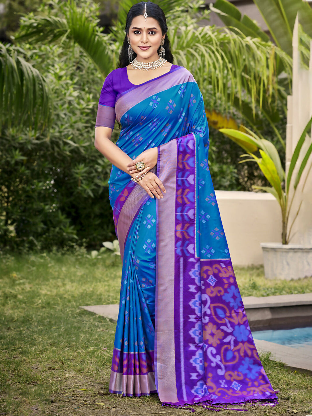 Shree Shyam Fashion Pochampalli Silk Blue Saree - Distacart