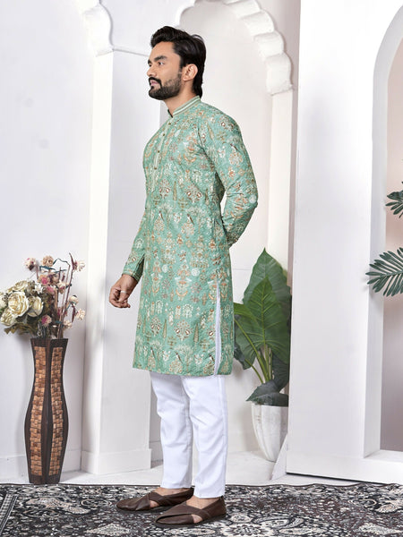 Anaita Green Digital Printed Work Cotton Straight Kurta