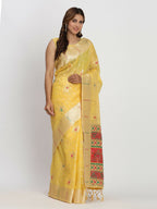 Shree Shyam Fashion Linen Cotton Yellow Saree - Distacart