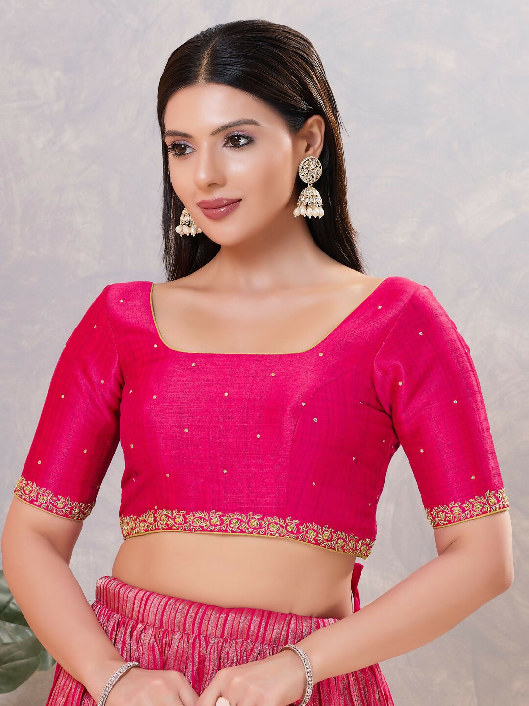 Joban Fashion Women Silk Dark Pink Stitched Blouse