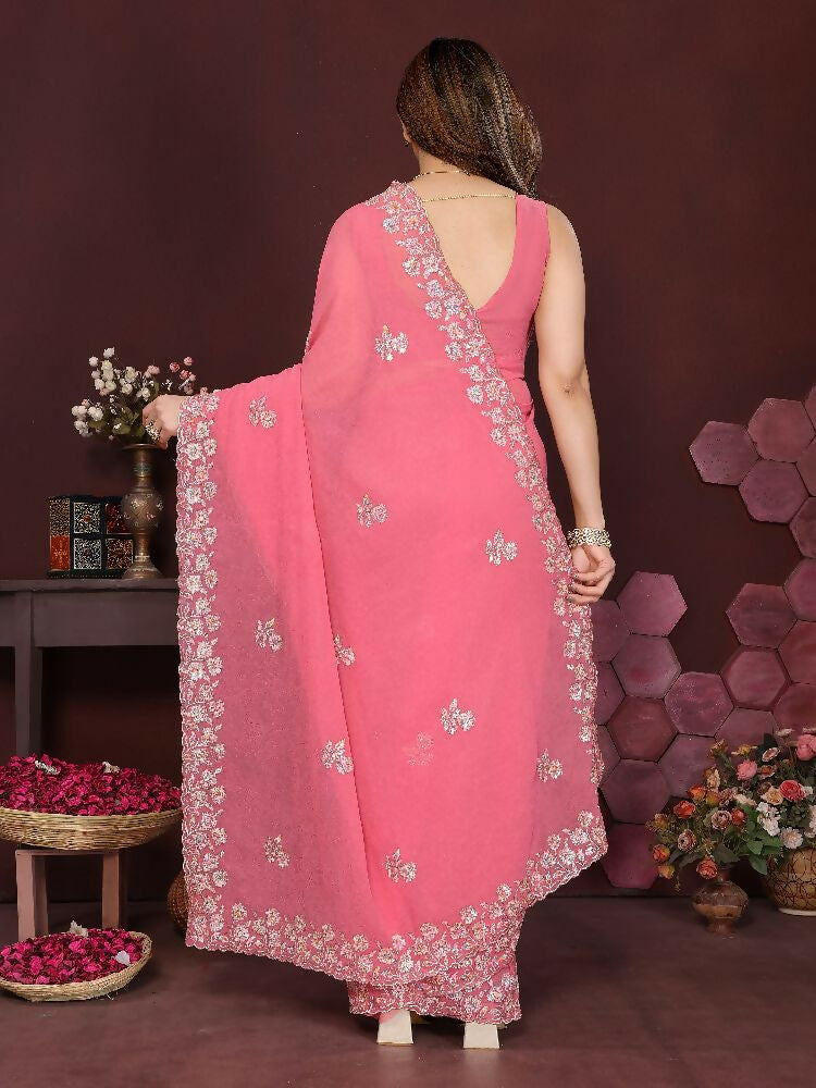 PR Fashion Gajari Georgette Embroidery Work With Embroidery Work Blouse Saree