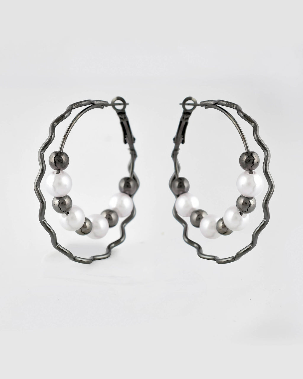 VOJ Women Rhodium-Plated Pearl Stainless Steel Hoop Earrings - Distacart
