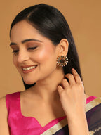 Nuyug 22K Gold Plated Faux Smoky Quartz & Crystal Studded Contemporary Floral Studs - Distacart