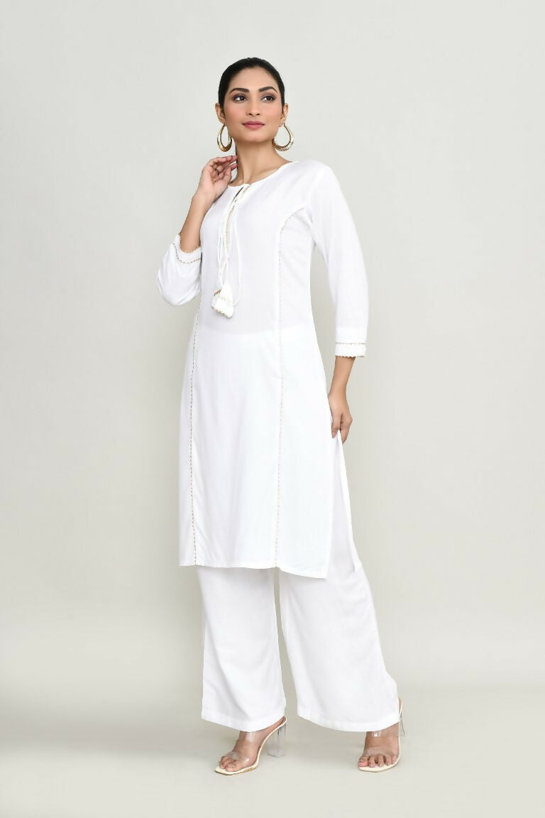 Joban Fashion White Rayon Kurta Set
