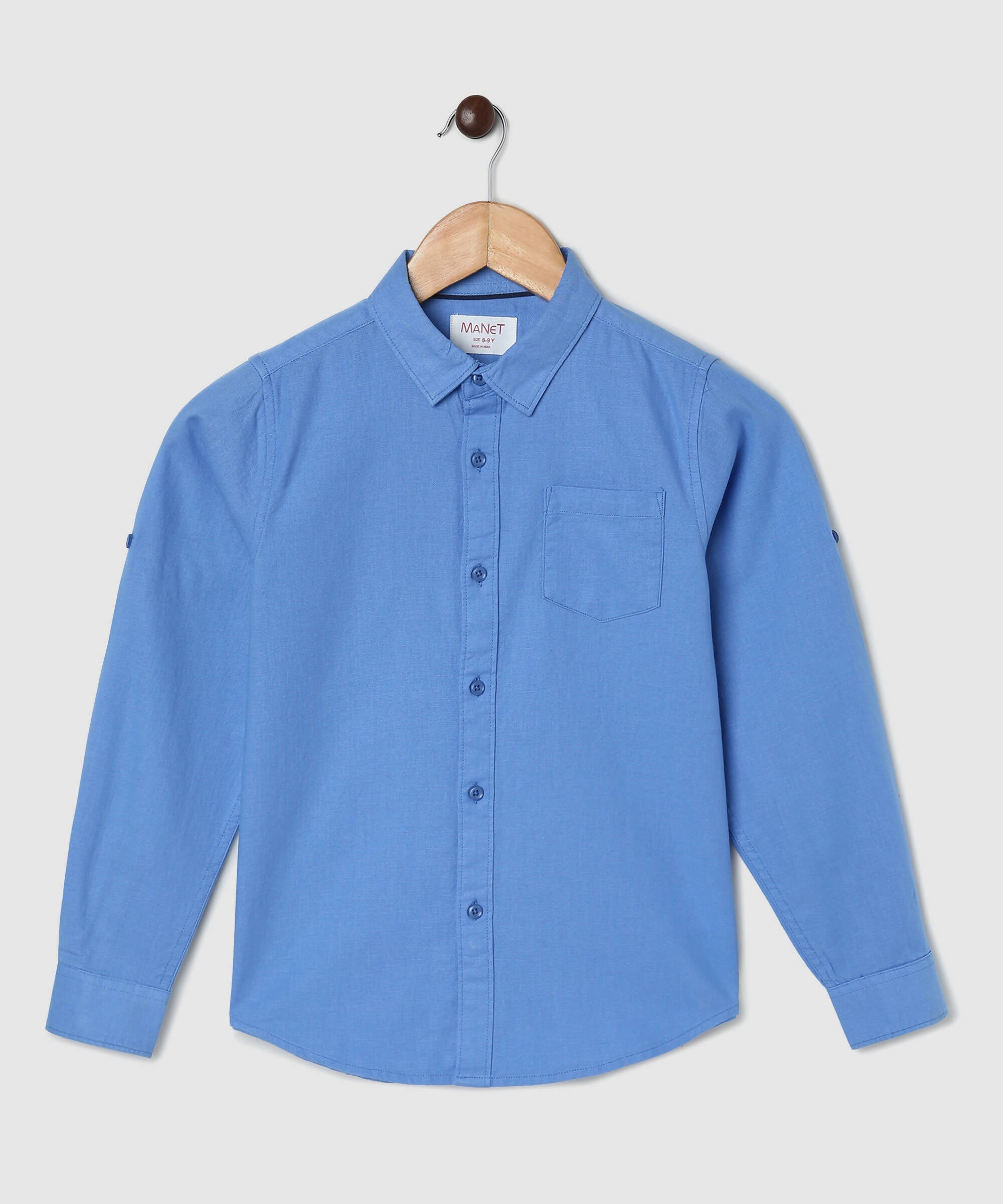 Manet Boys Full Sleeves Solid Shirt - Light Blue