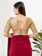 Joban Fashion Gold Silk Padded Blouse With V Neck Elbow Sleeves - Distacart