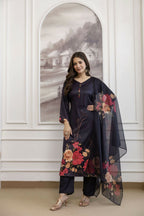 The52 Women's Beautiful Soft Assam Fabric Printed Work A-line Kurta Pant and Dupatta Set - Distacart