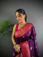 Joban Fashion Banarasi Purple Woven Butti Soft Silk Saree - Distacart