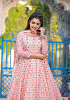 Functional Designer Off White-Light Pink Dola Silk Anarkali suit with Dupatta - Ramya