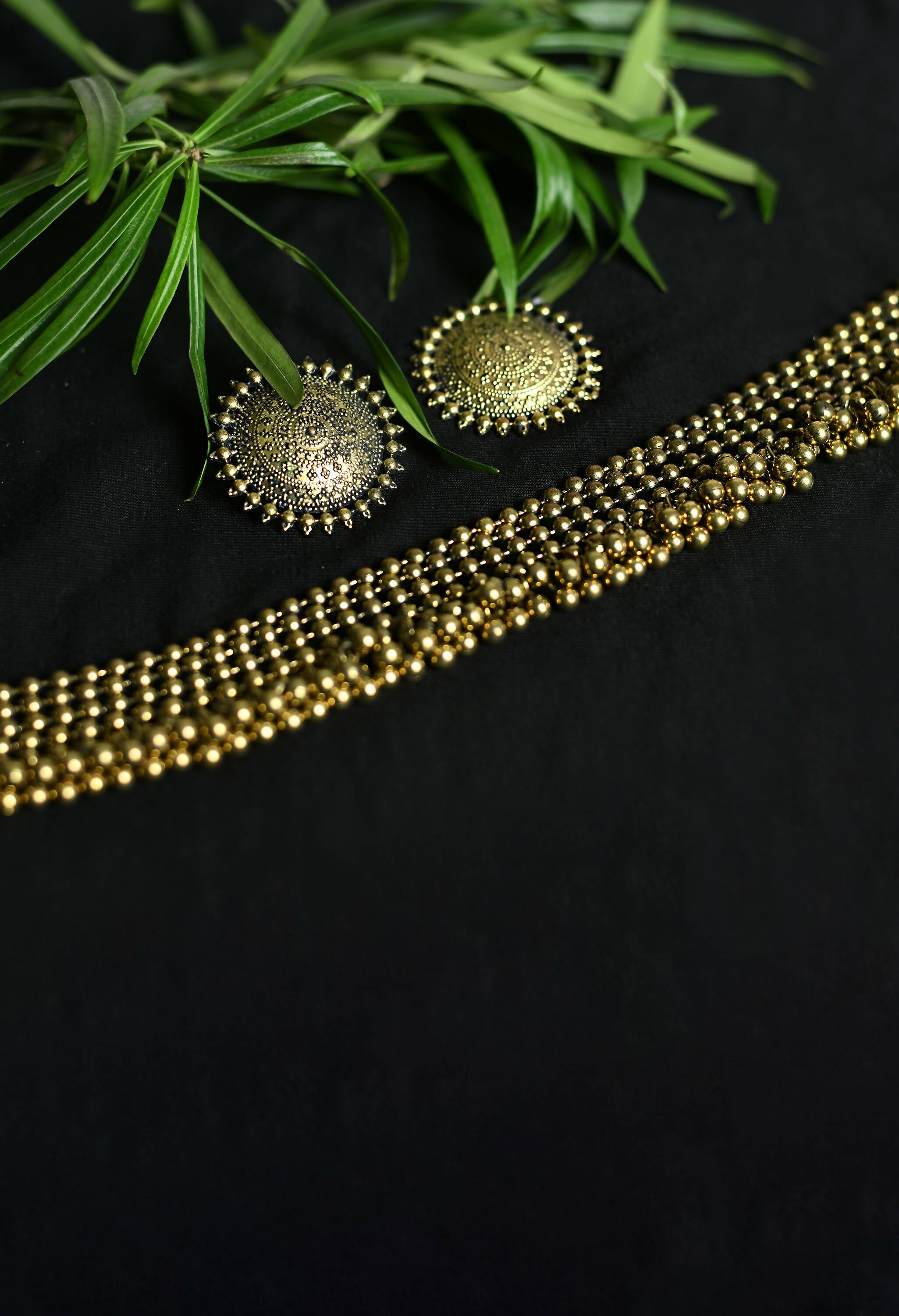 Mominos Fashion Johar Kamal Oxidised Gold-Plated Brass Finish Ghungroo Design Choker Set - Distacart