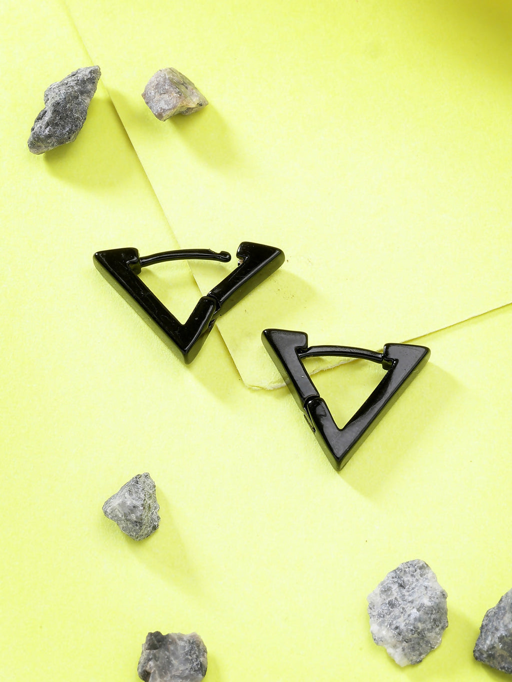 NVR Men's Black Rhodium-Plated Geometric Shape Stainless Steel Studs Earring - Distacart