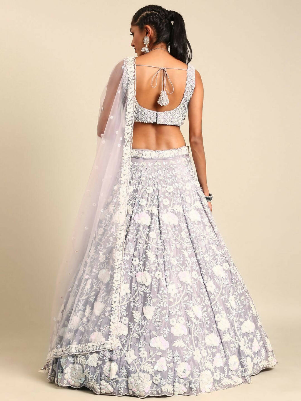 House of Panchhi Mauve Chinon Sequins and Zarkan embroidery Lehenga choli & Dupatta