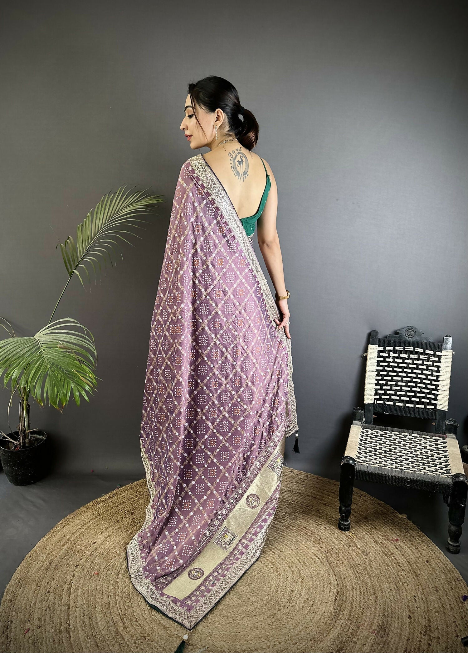 Joban Fashion Lavender Bandhej Bandhani Vichitra Silk Bandhani Prints Saree - Distacart