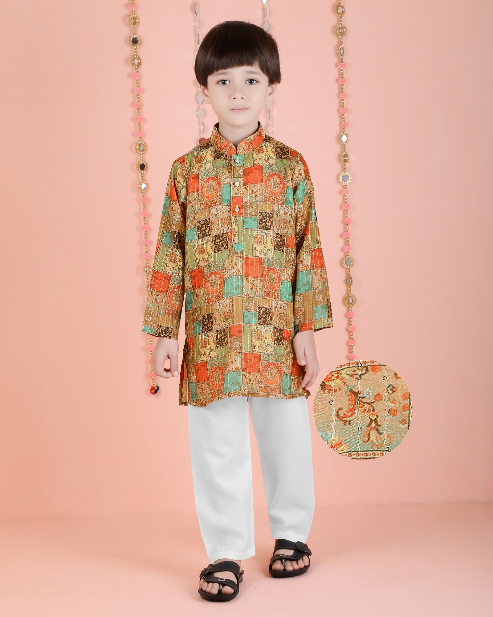 Joban Fashion Kids Island Cotton Full Sleeves Printed Kurta and Pyjama- Multi