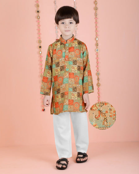 Joban Fashion Kids Island Cotton Full Sleeves Printed Kurta and Pyjama- Multi