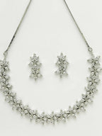 NVR Women Silver Plated Cz Stone Handcrafted Jewellery Set